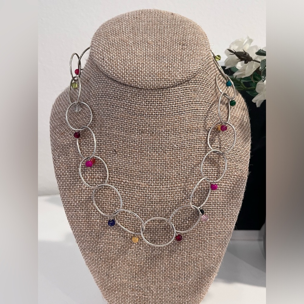 Handmade Sterling Silver Hoops & Beads Necklace